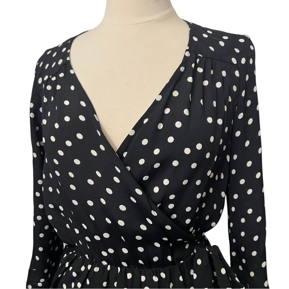 Red Haute Black White Polka Dot Ruffle Wrap Dress - Picture 3 of 9